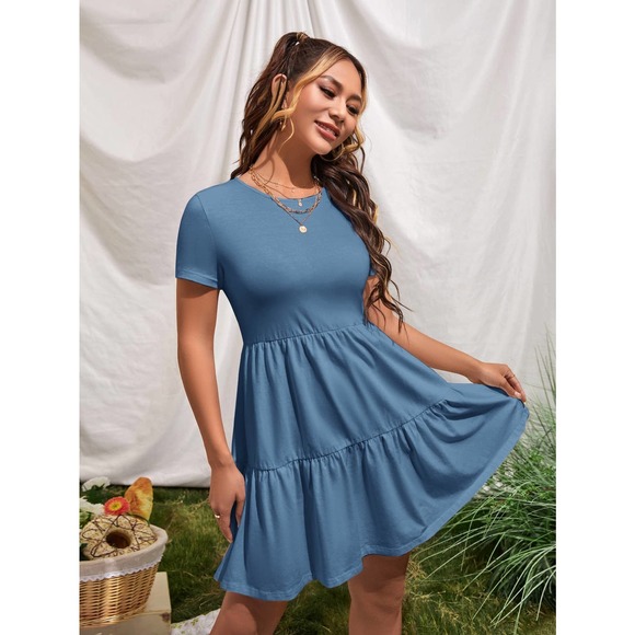 Short sleeve Ruffle Hem boho mini Dress black - Picture 12 of 12